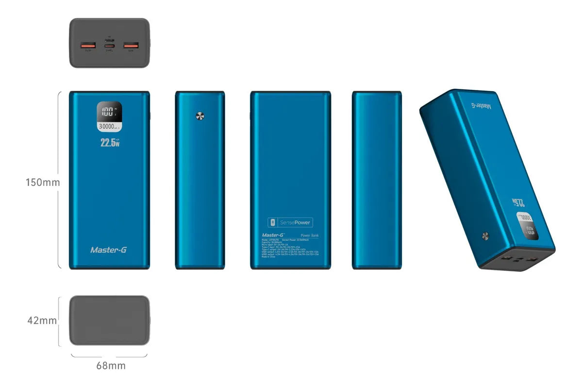 Power Bank 30000mAh 22.5W Master-G Azul Carga Rápida